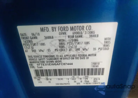 2010 Ford F-150 Stx/Xl from USA, damaged, VIN 1FTEX1EW6AFC87444